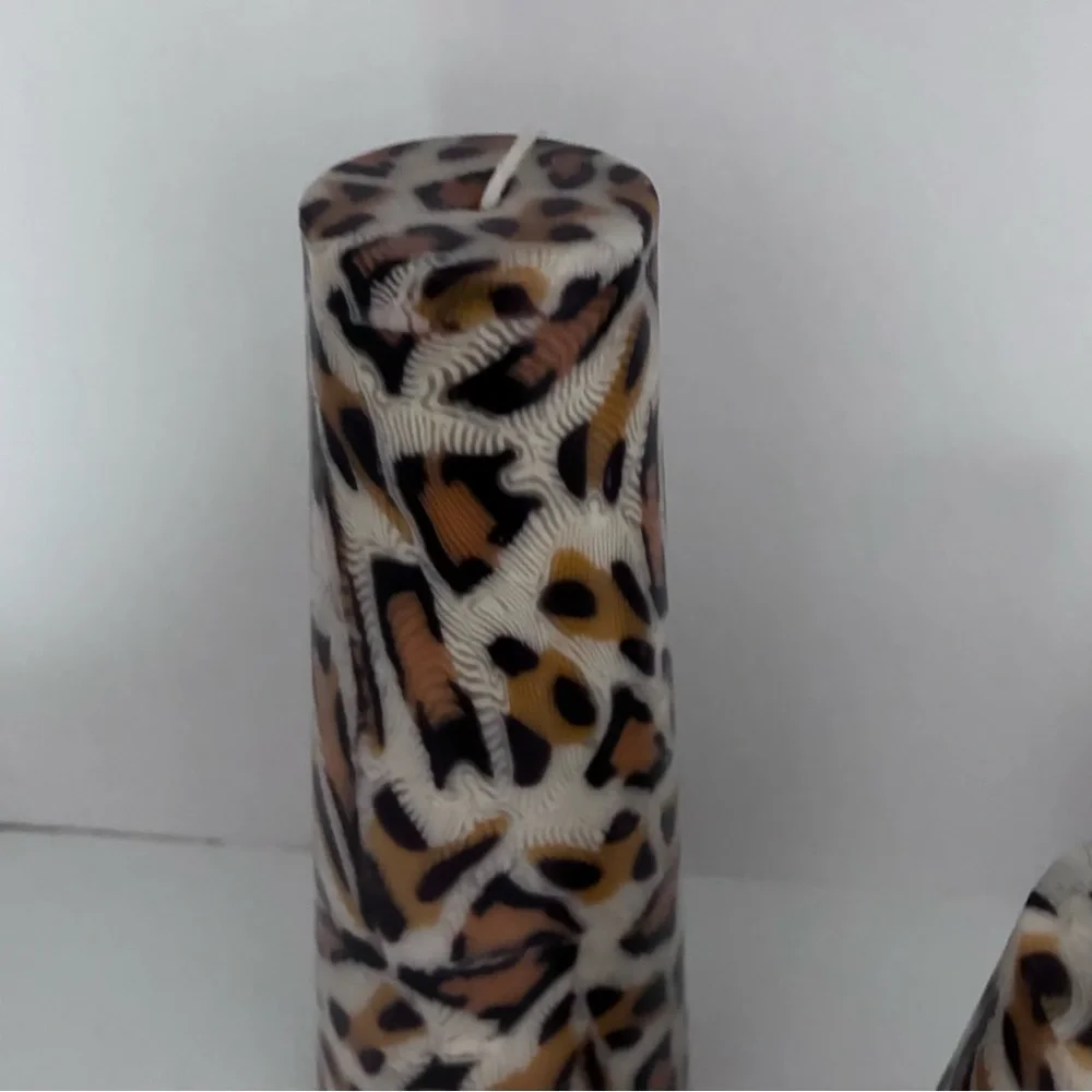 3 UNSCENTED Animal Print Candles Leopard Print: cone shape